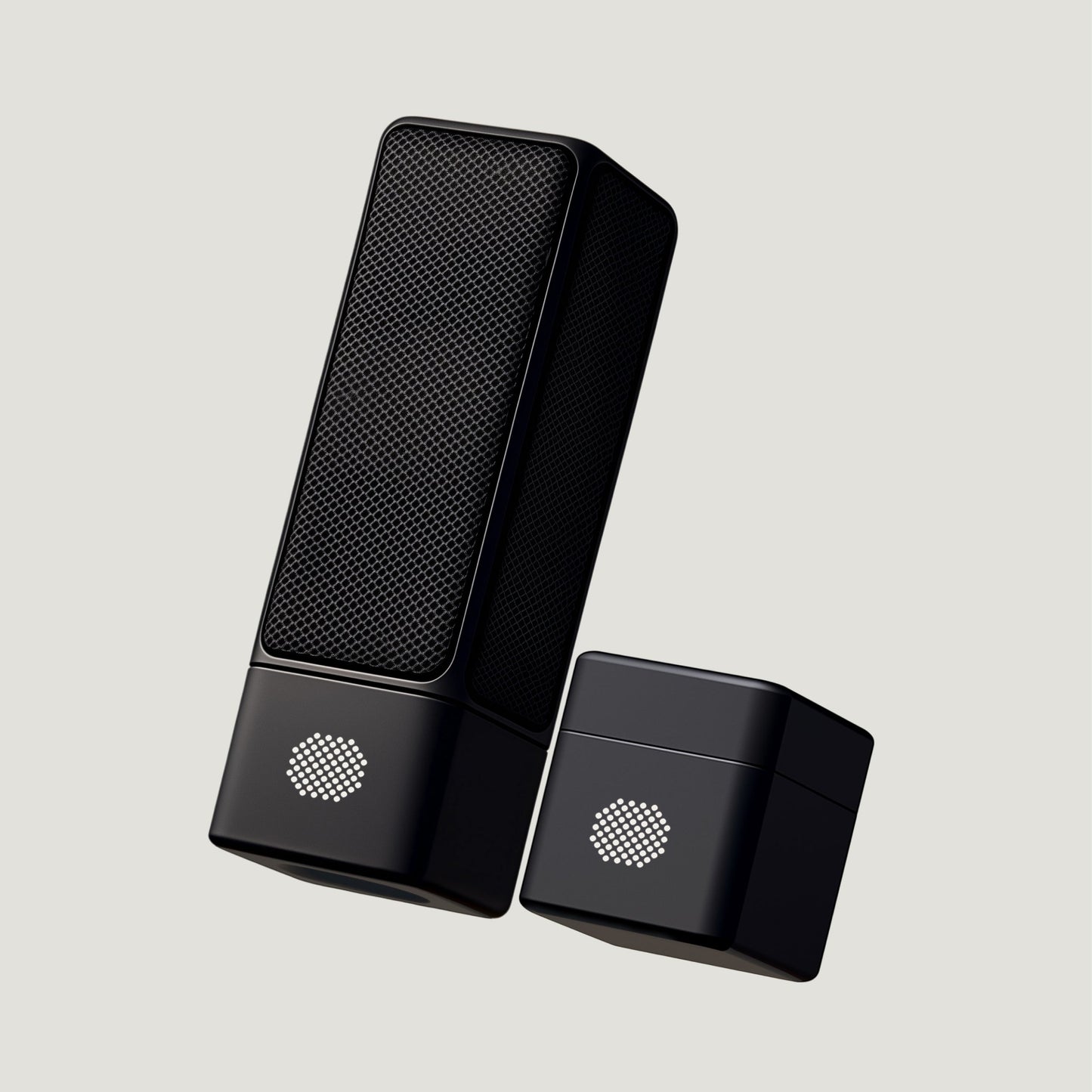 Black SOVA R1 microphone and amplifier angled together