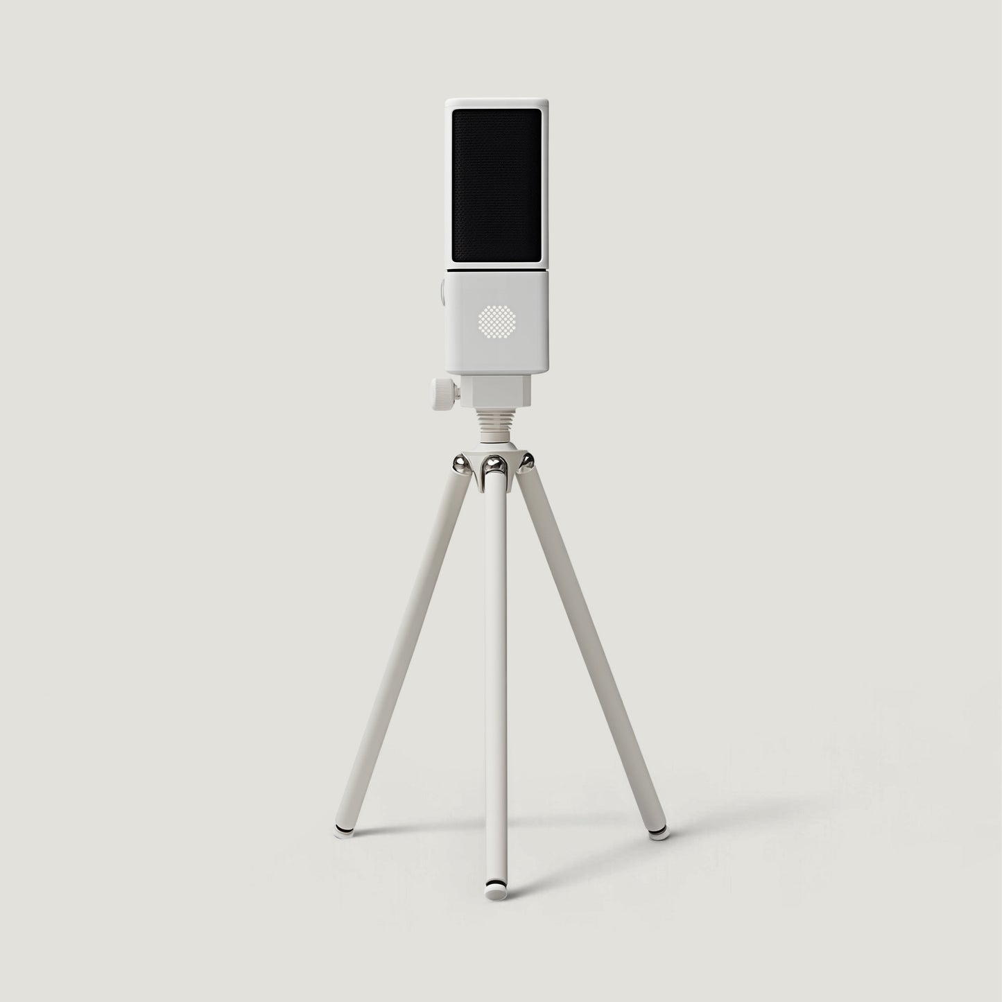 Silver SOVA R1 microphone on a short tripod