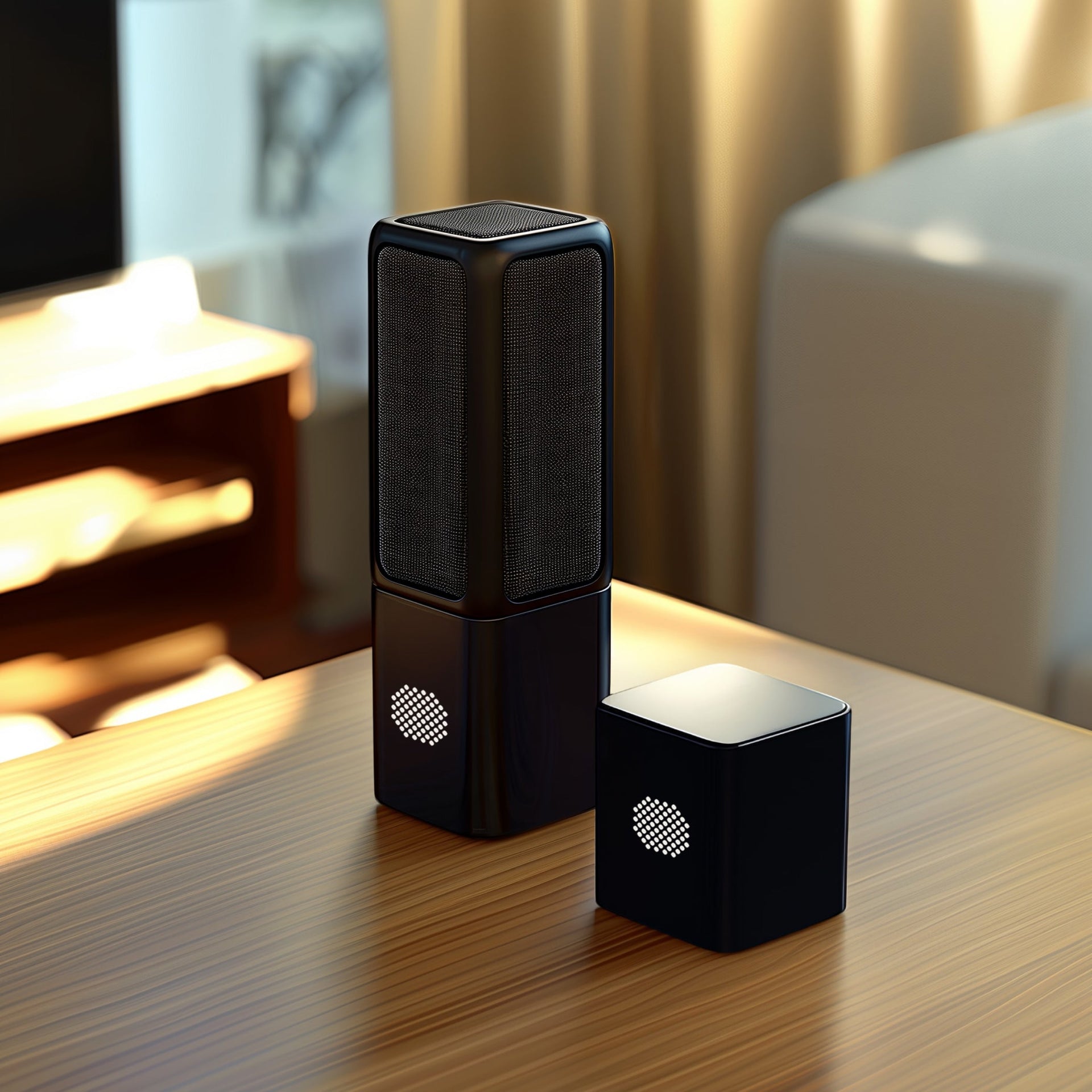 Microfone SOVA R1 preto com amplificador compacto correspondente
