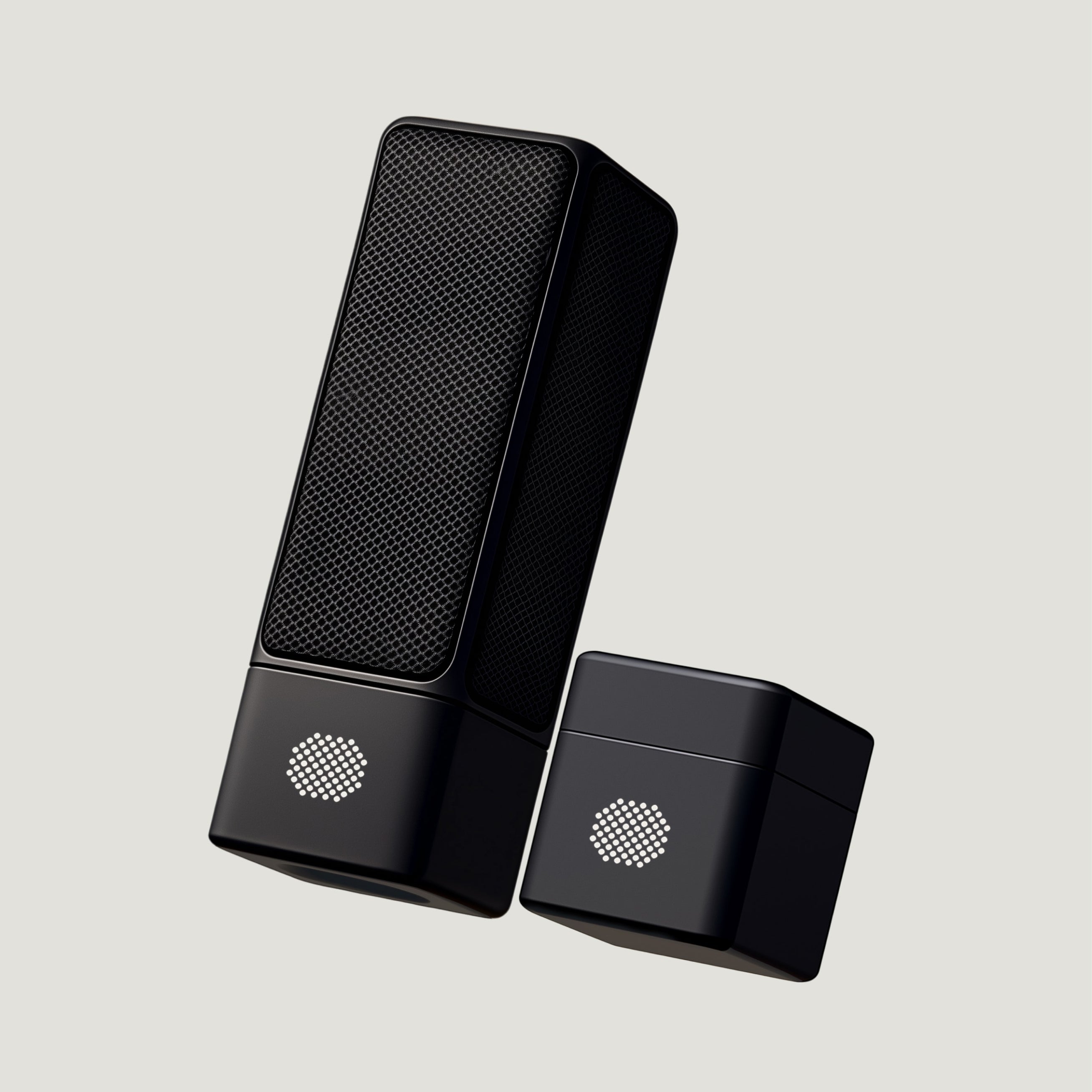 Black SOVA R1 microphone and amplifier angled together